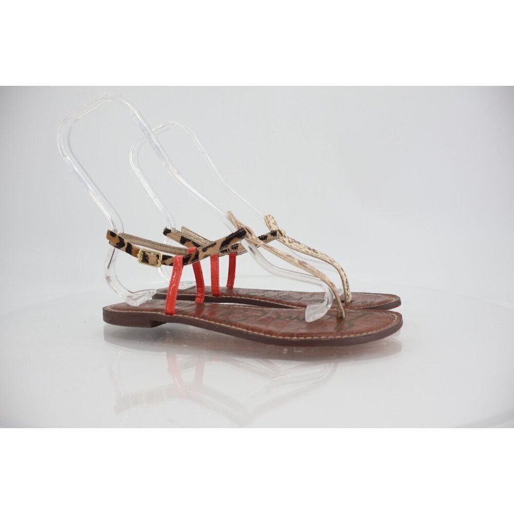 Sam Edelman Women's Gigi Sandal Size 8.5 Thong Slingback Brown Red Leather